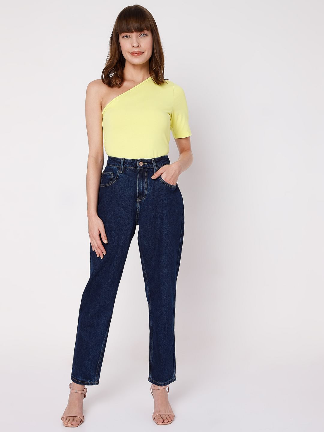 Blue High Rise Girlfriend Jeans