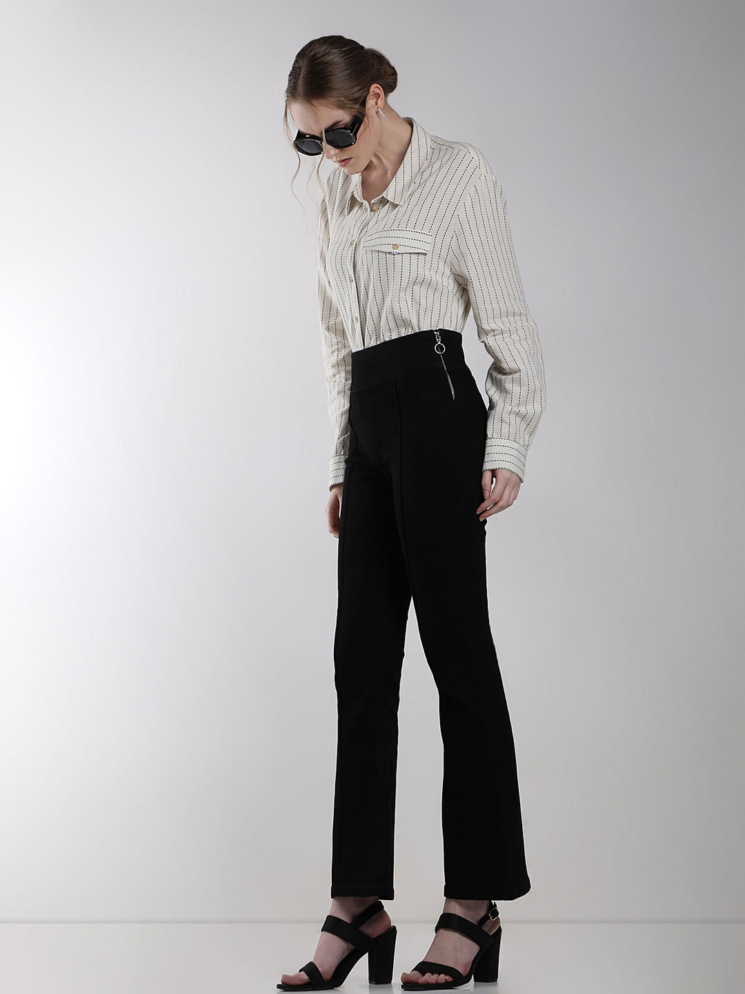 Black High Rise Flared Jeans