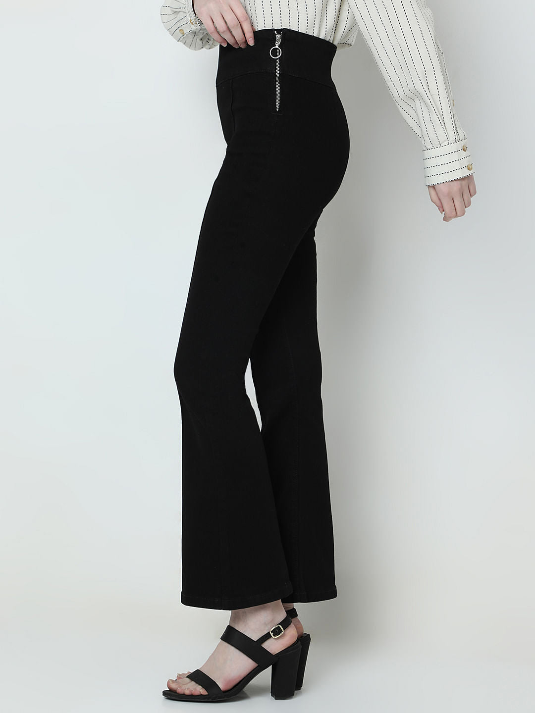 Black High Rise Flared Jeans