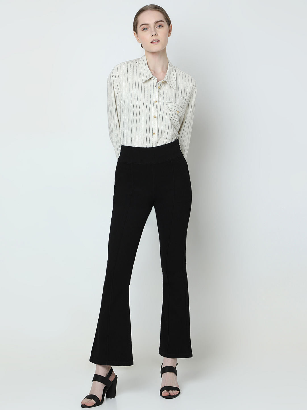 Black High Rise Flared Jeans
