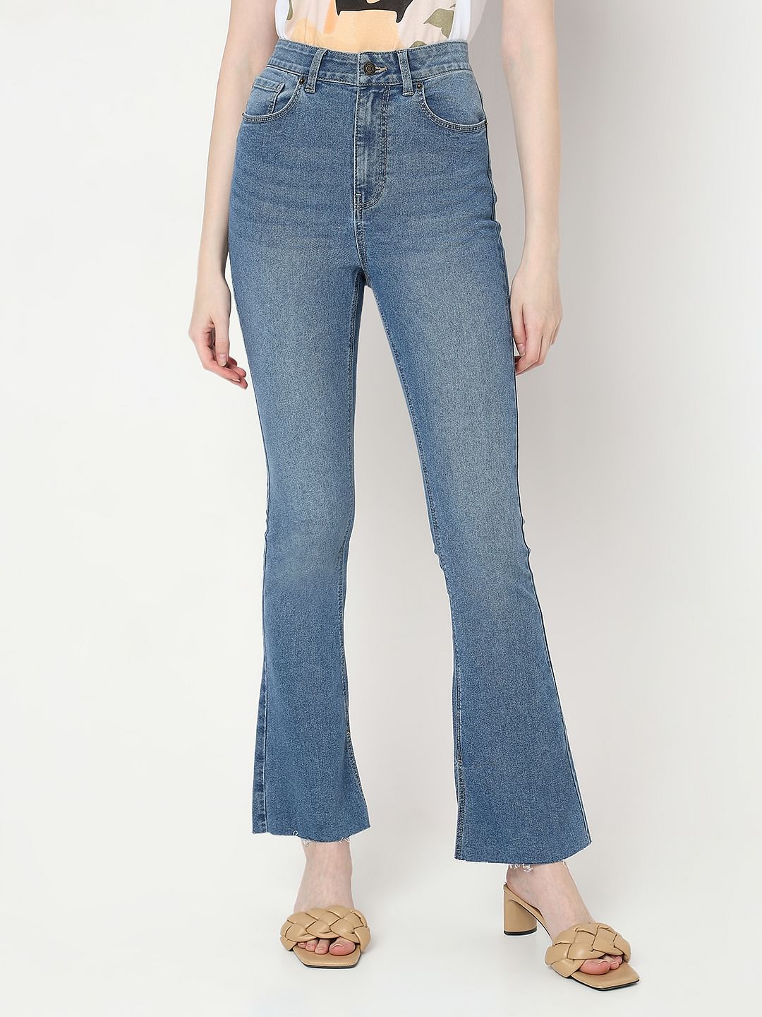 Blue High Rise Flared Jeans