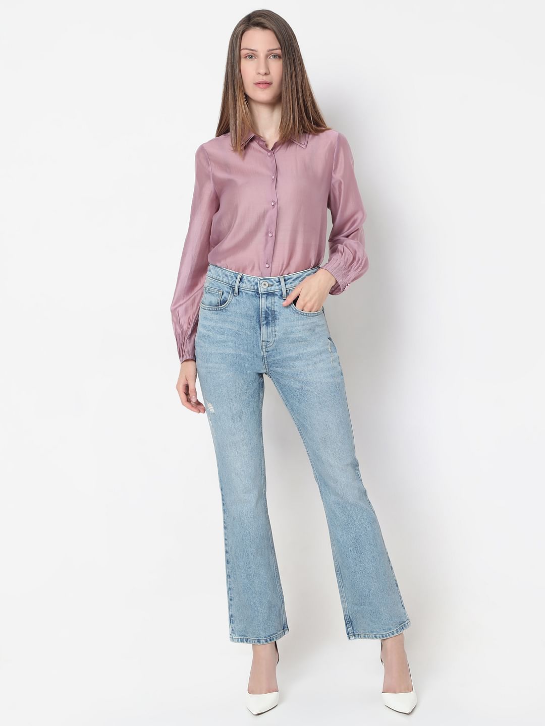 Light Blue High Rise Bootcut Jeans