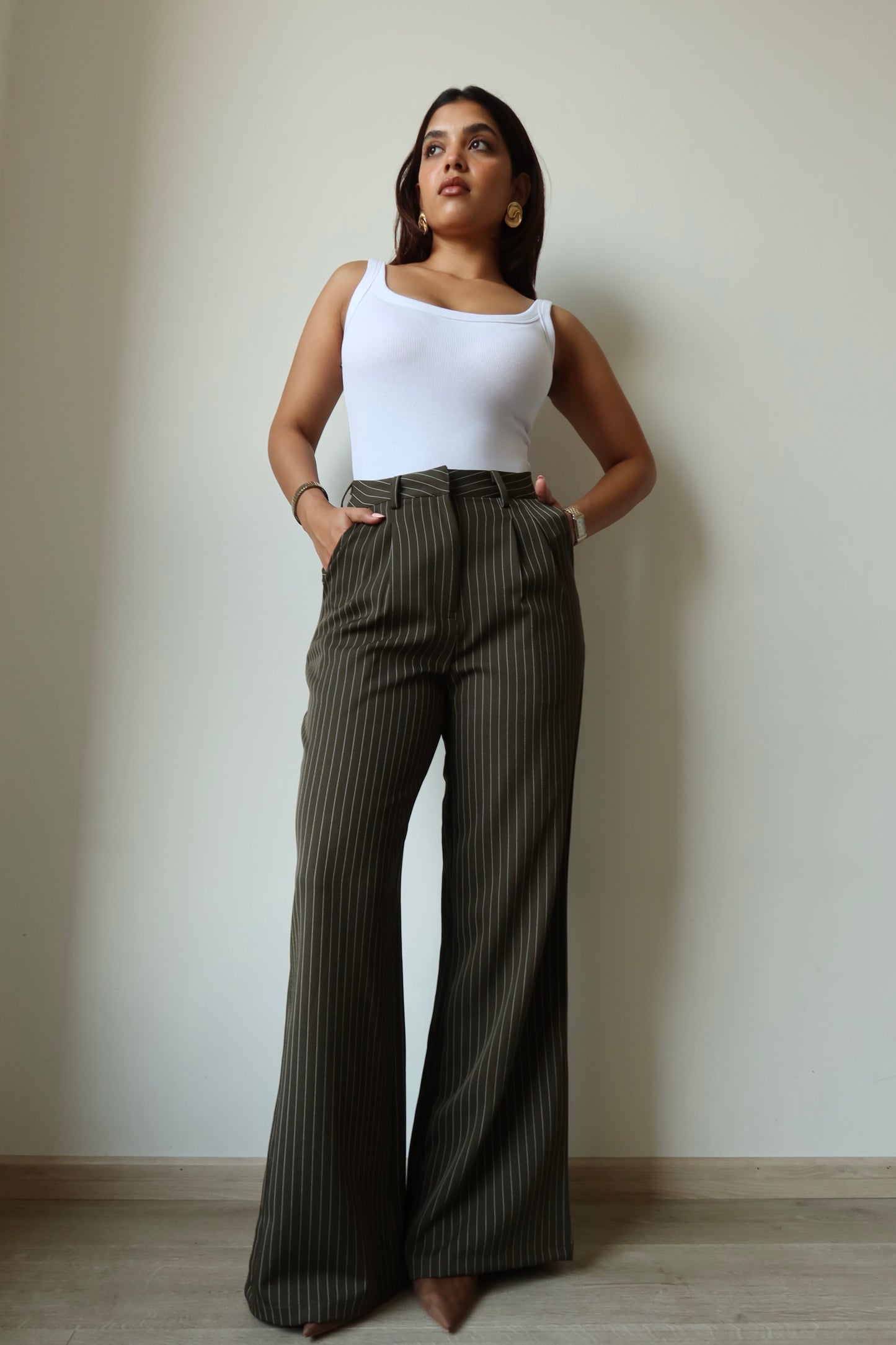 Super High Waist Stripe Wide Leg Pants