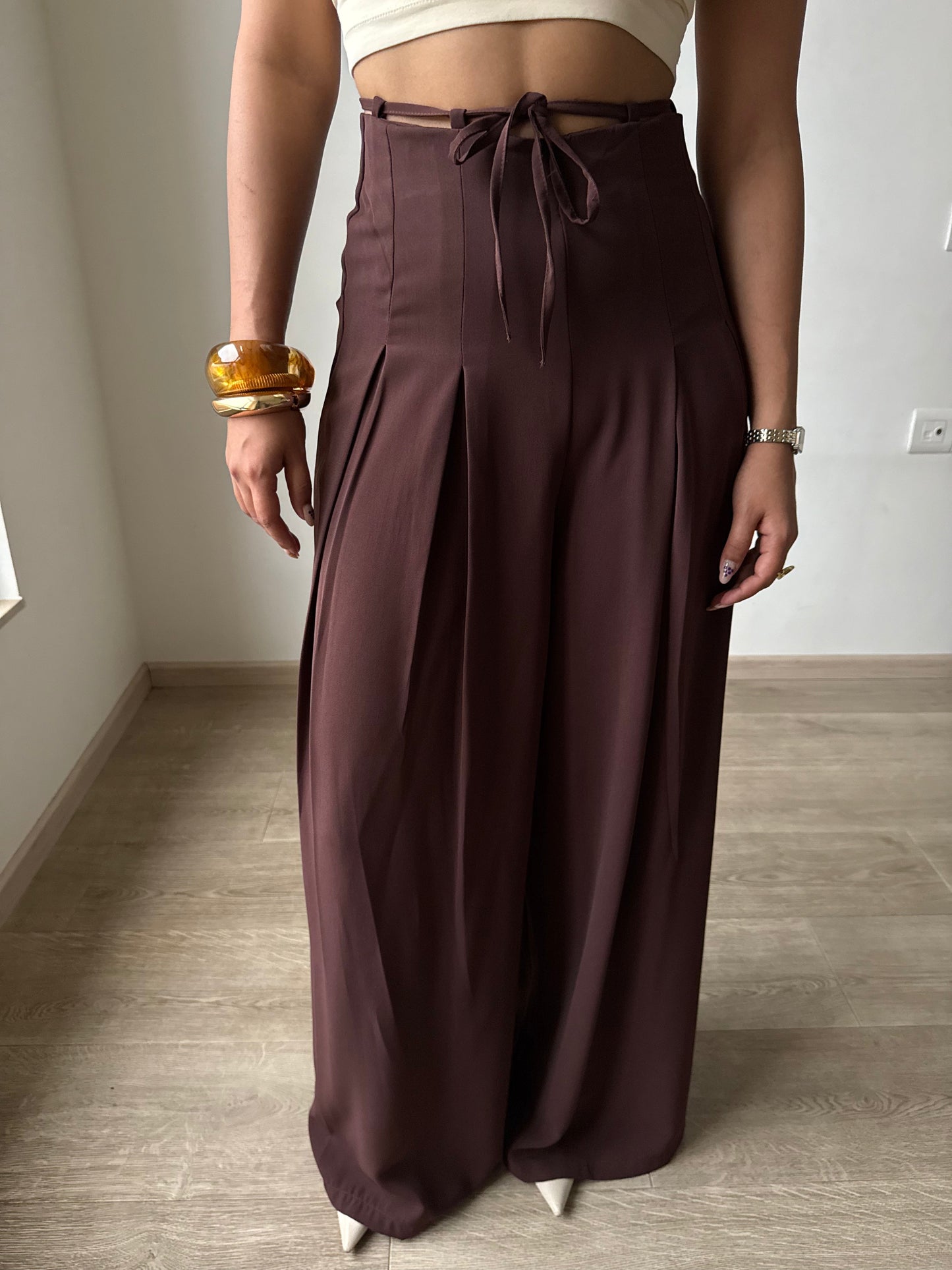 Cinched Drawstring Wide Leg Pants