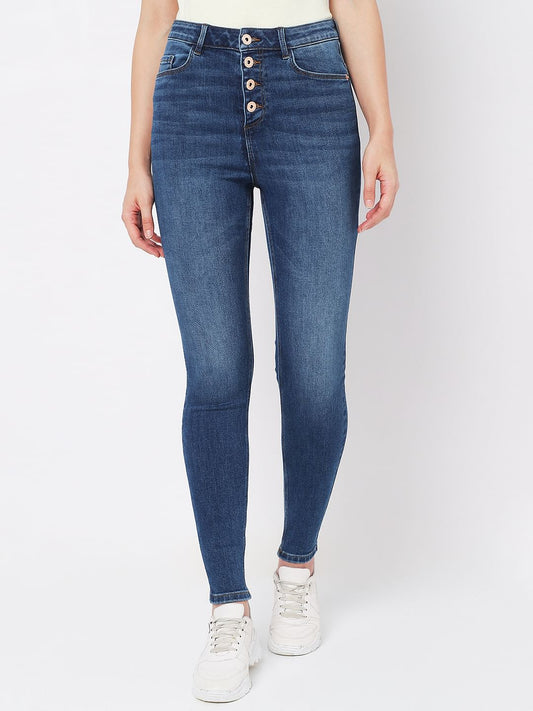 Blue High Rise Buttoned Wendy Skinny Jeans