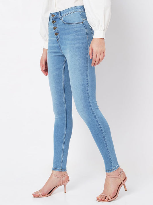Light Blue High Rise Buttoned Wendy Skinny Jeans