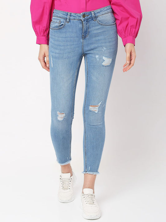 Light Blue Mid Rise Distressed Wendy Skinny Jeans
