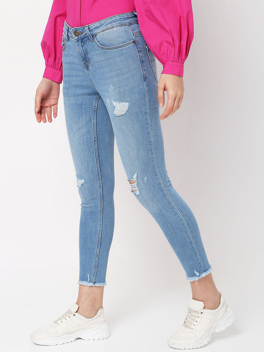 Light Blue Mid Rise Distressed Wendy Skinny Jeans