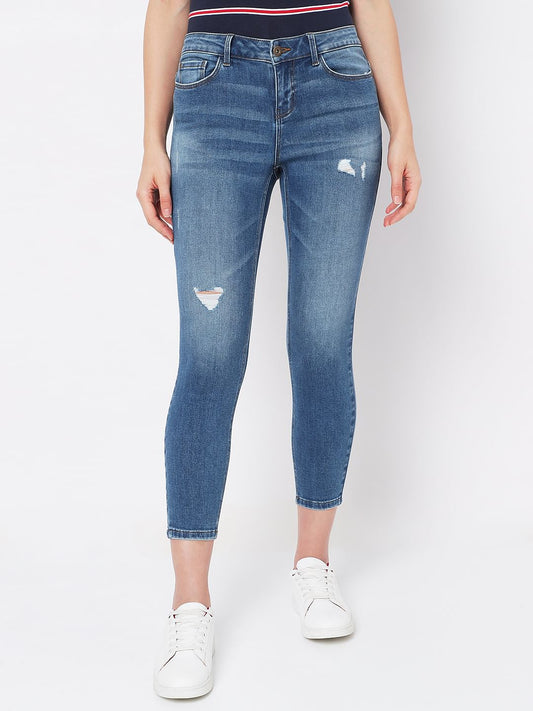 Light Blue Mid Rise Distressed Wendy Skinny Jeans