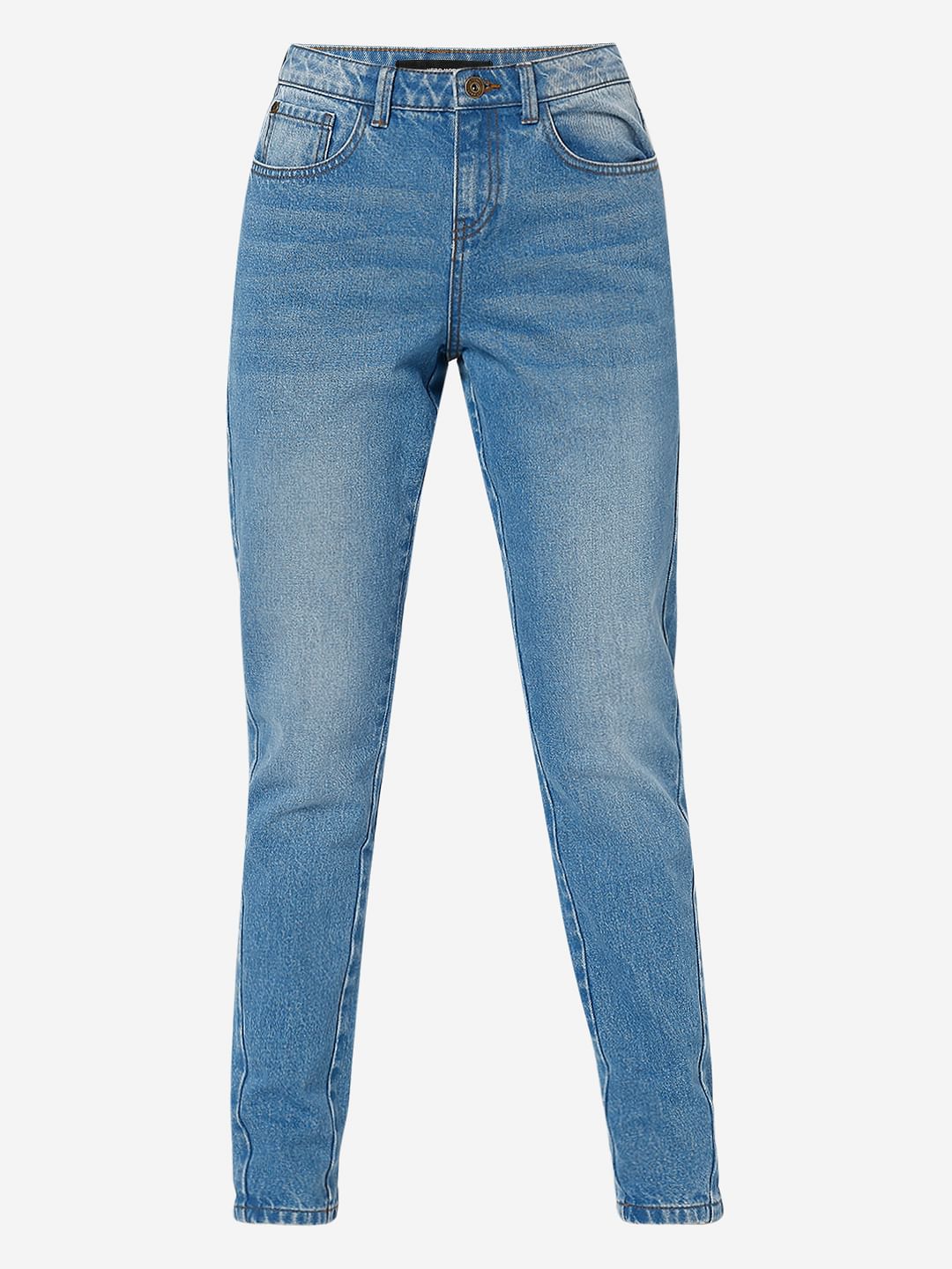 Light Blue Mid Rise Girlfriend Fit Jeans