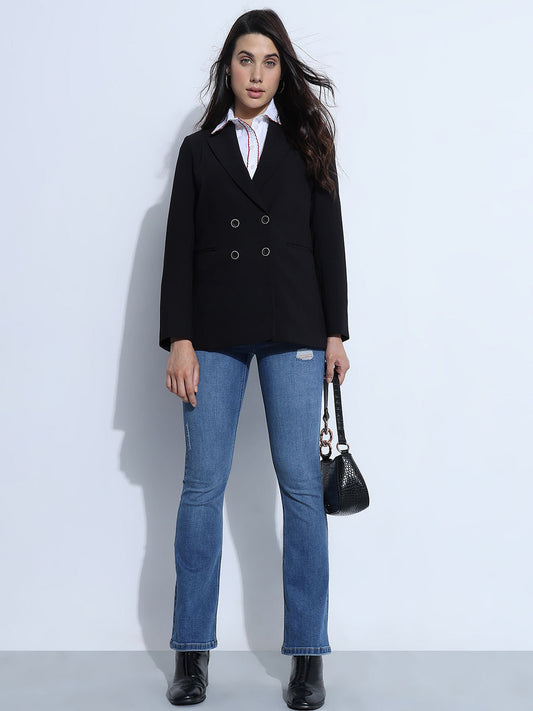 Blue Mid Rise Mildly Distressed Petra Bootcut Jeans