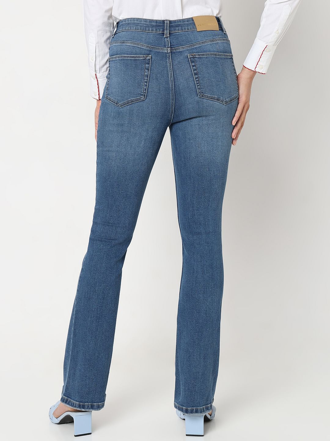 Blue Mid Rise Mildly Distressed Petra Bootcut Jeans