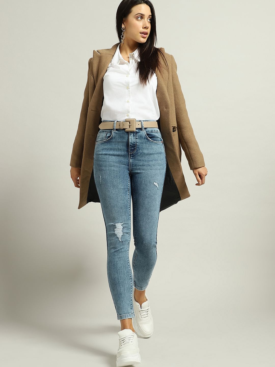 Blue Mid Rise Distressed Wendy Skinny Jeans