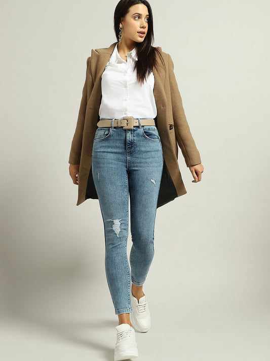 Blue Mid Rise Distressed Wendy Skinny Jeans