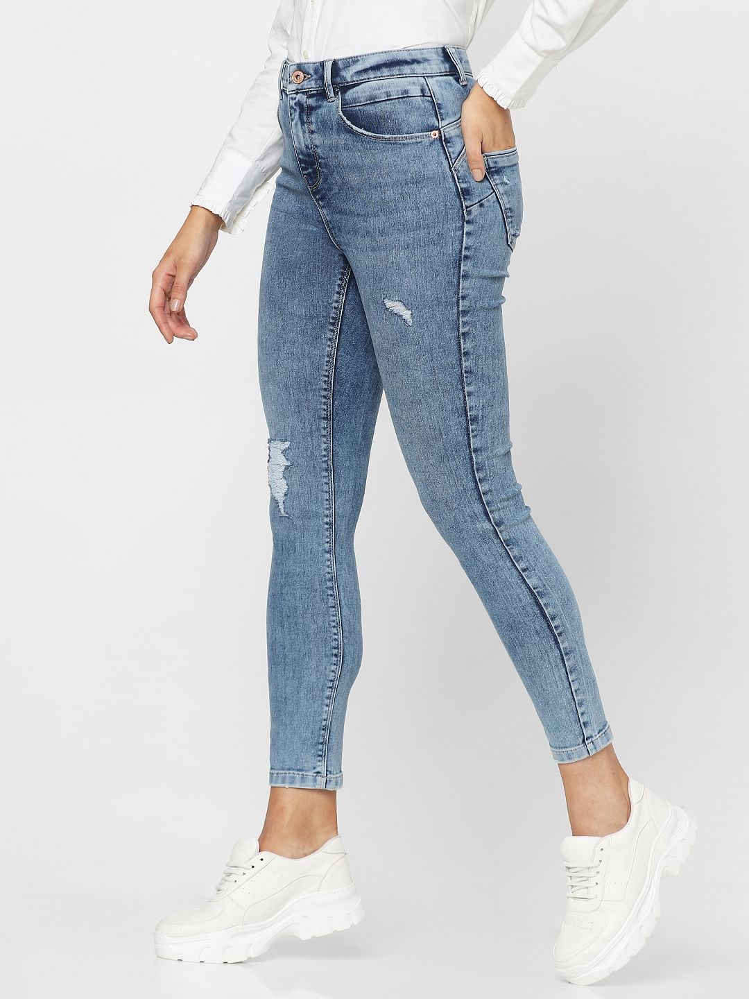 Blue Mid Rise Distressed Wendy Skinny Jeans
