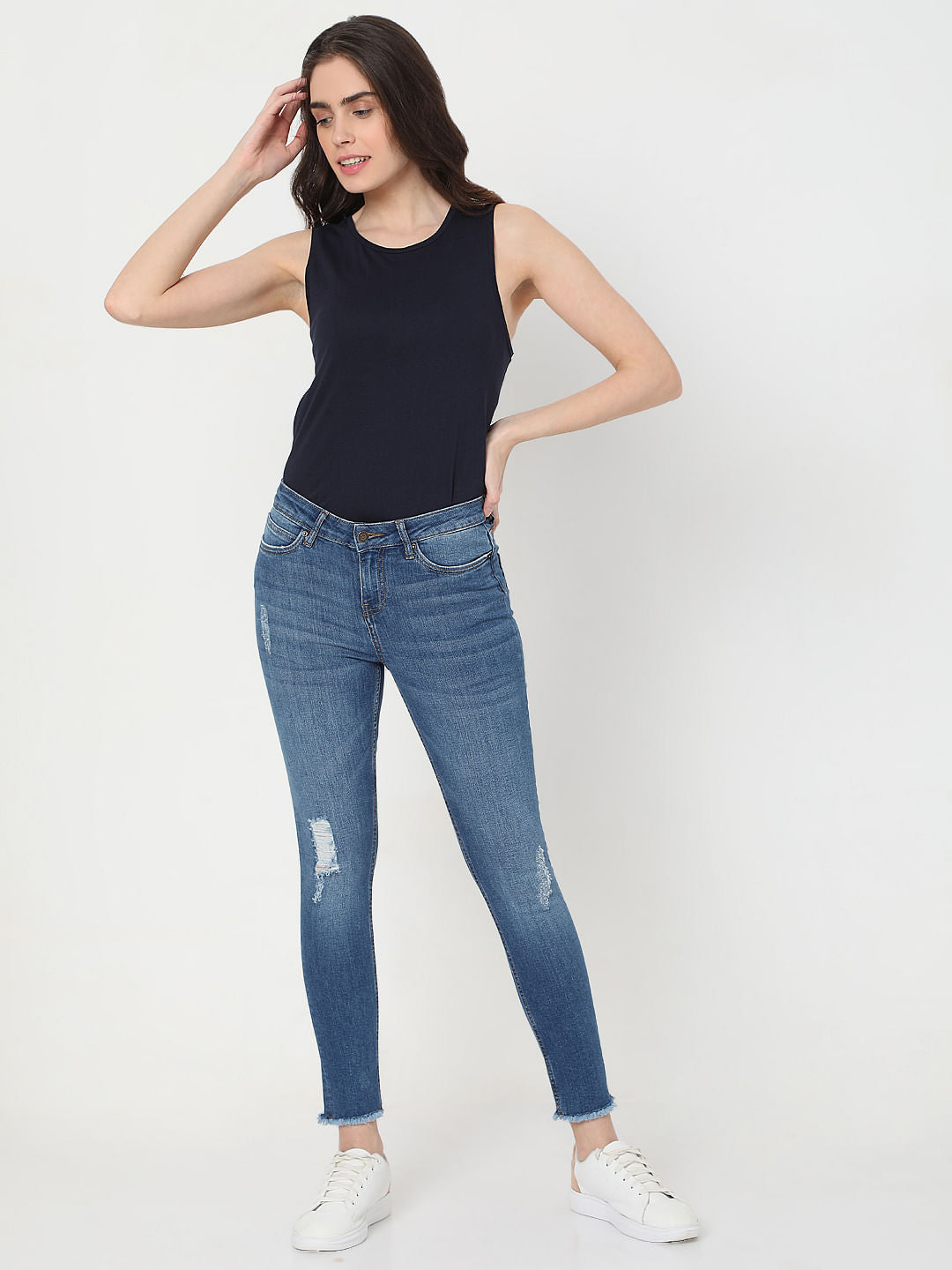 Blue Mid Rise Wendy Skinny Jeans