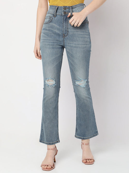 Blue High Rise Distressed Petra Bootcut Jeans