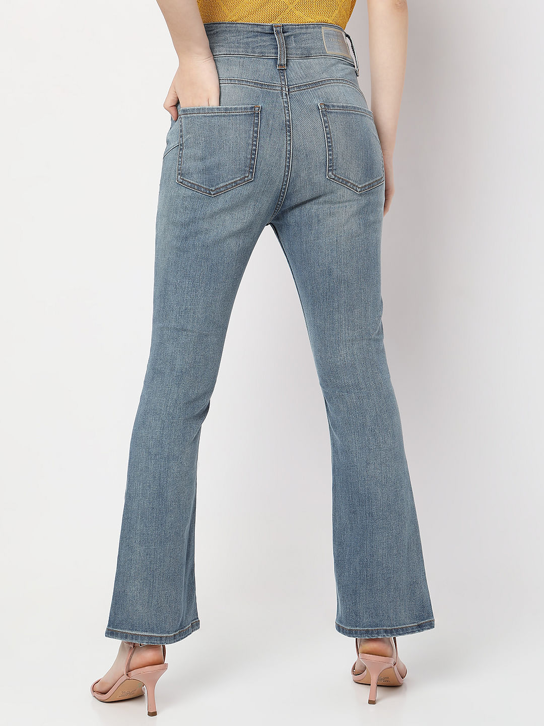 Blue High Rise Distressed Petra Bootcut Jeans
