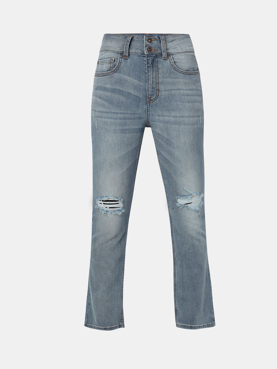 Blue High Rise Distressed Petra Bootcut Jeans