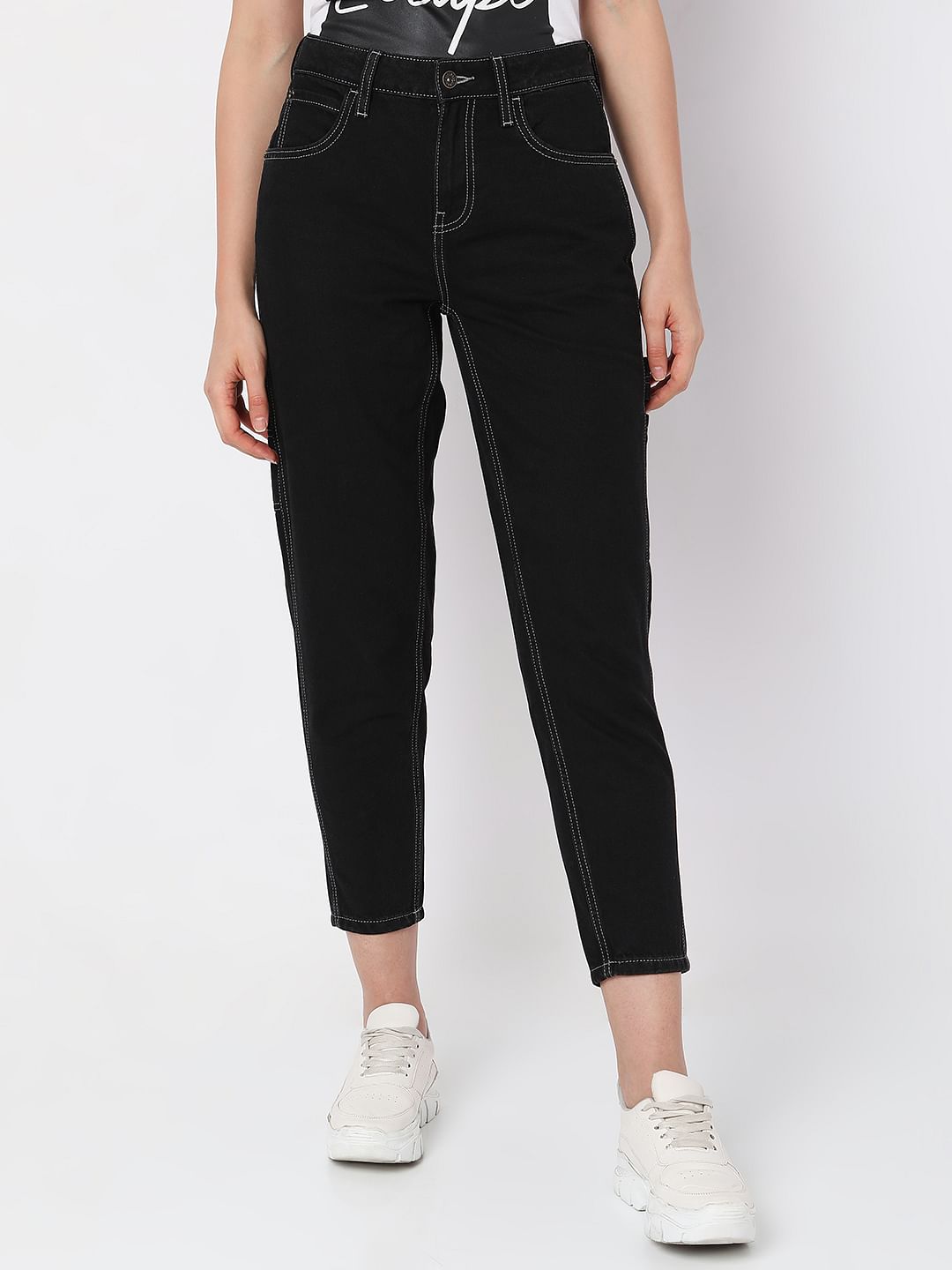 Black Mid Rise Jade Straight Fit Jeans
