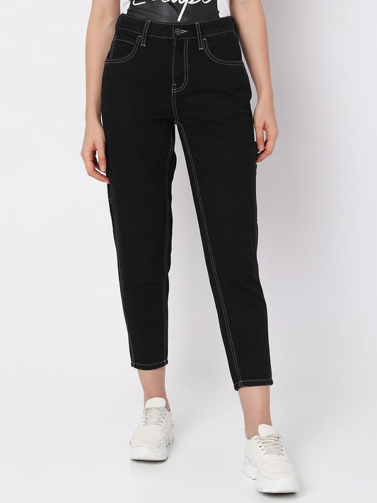 Black Mid Rise Jade Straight Fit Jeans