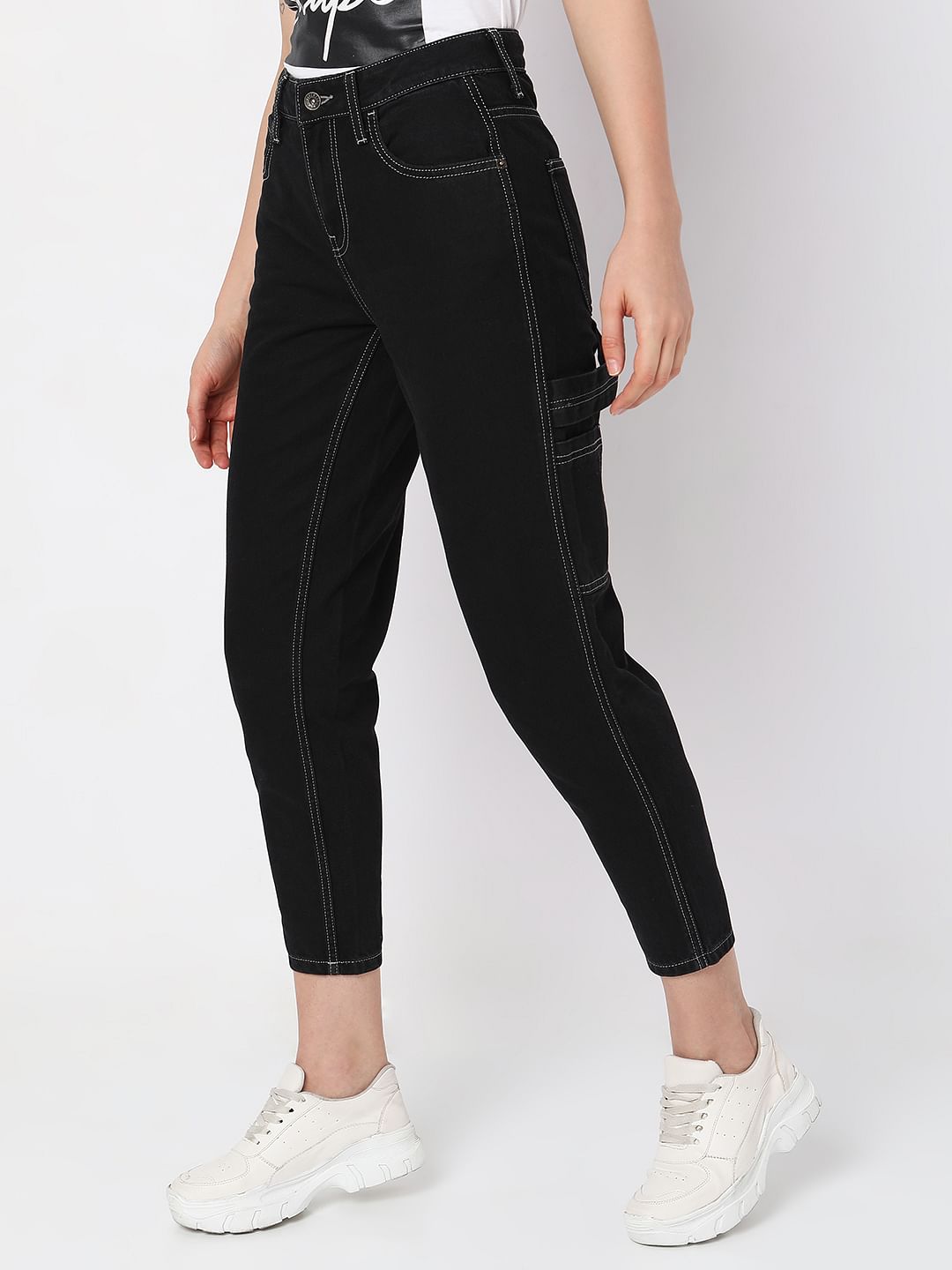 Black Mid Rise Jade Straight Fit Jeans