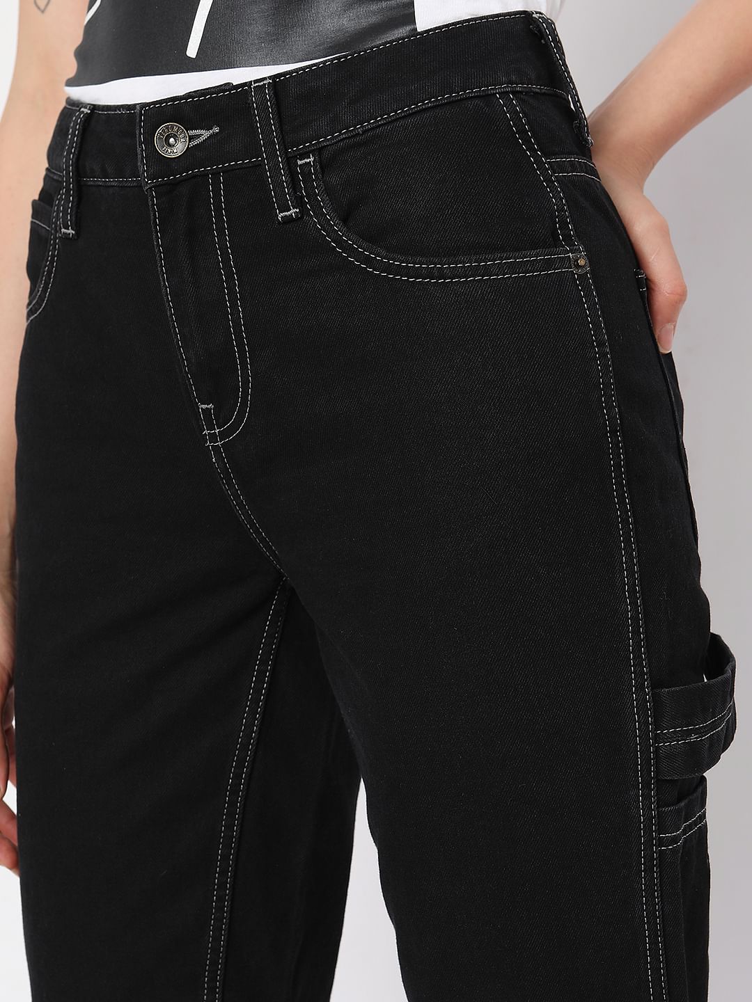 Black Mid Rise Jade Straight Fit Jeans