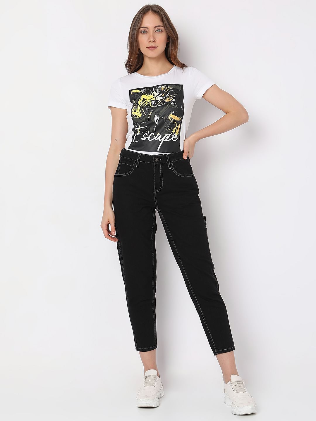 Black Mid Rise Jade Straight Fit Jeans