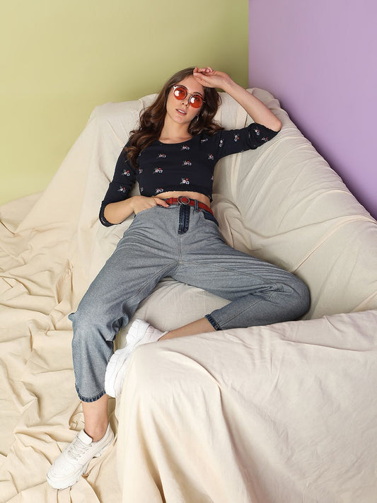 Blue High Rise Jade Straight Fit Jeans