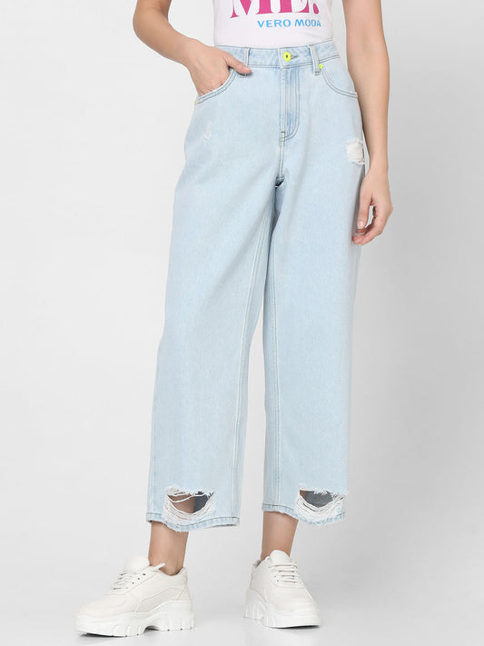 Light Blue Distressed Zoey Wide-Leg Jeans