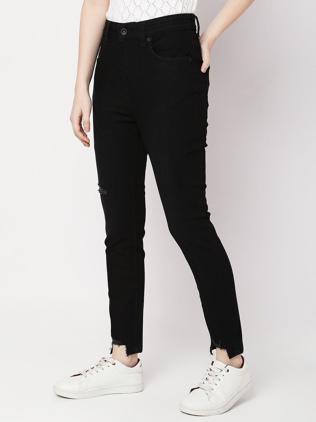 Black High Rise Distressed Wendy Skinny Jeans