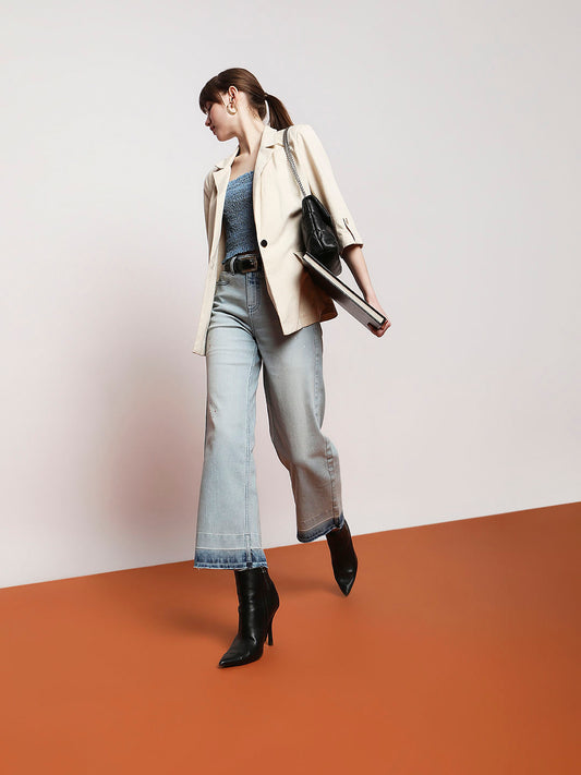 Blue High Rise Washed Jade Straight Fit Jeans