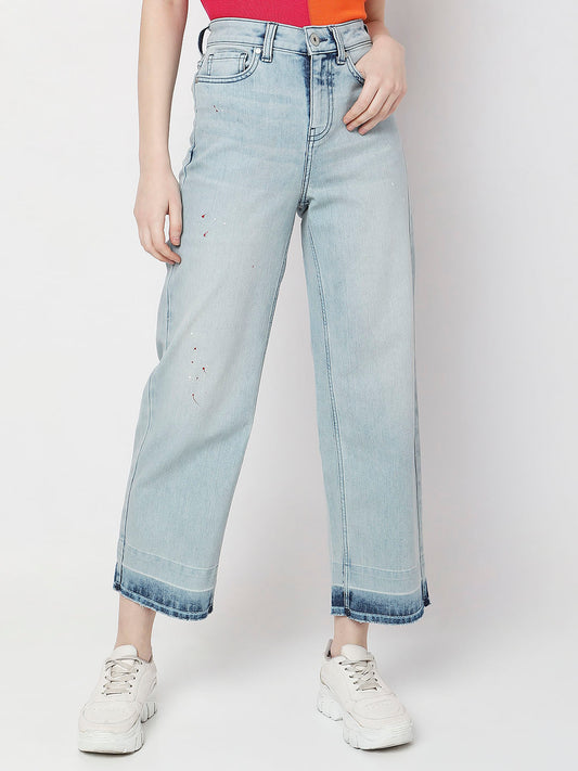Blue High Rise Washed Jade Straight Fit Jeans