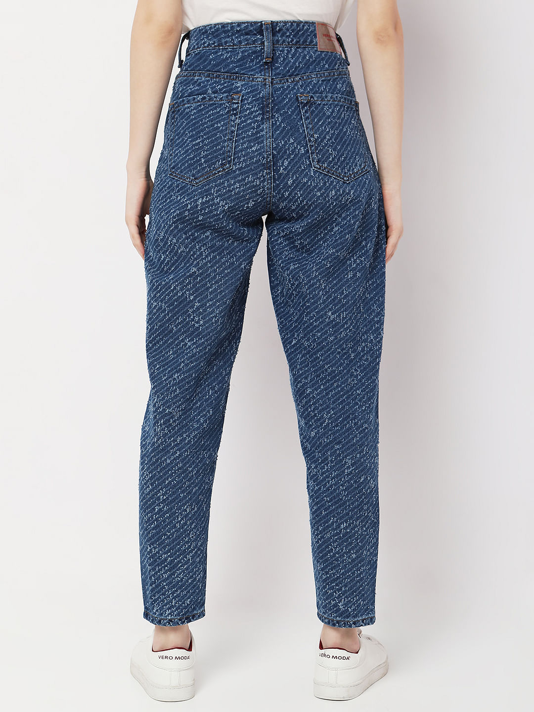 Blue High Rise Textured Jade Straight Fit Jeans