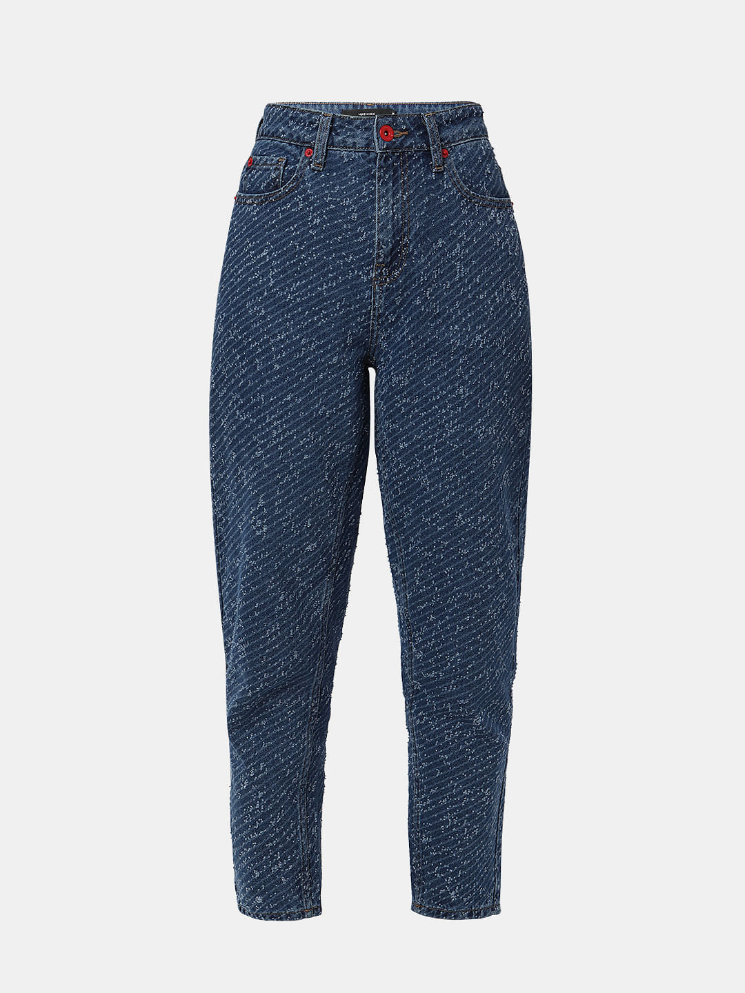 Blue High Rise Textured Jade Straight Fit Jeans