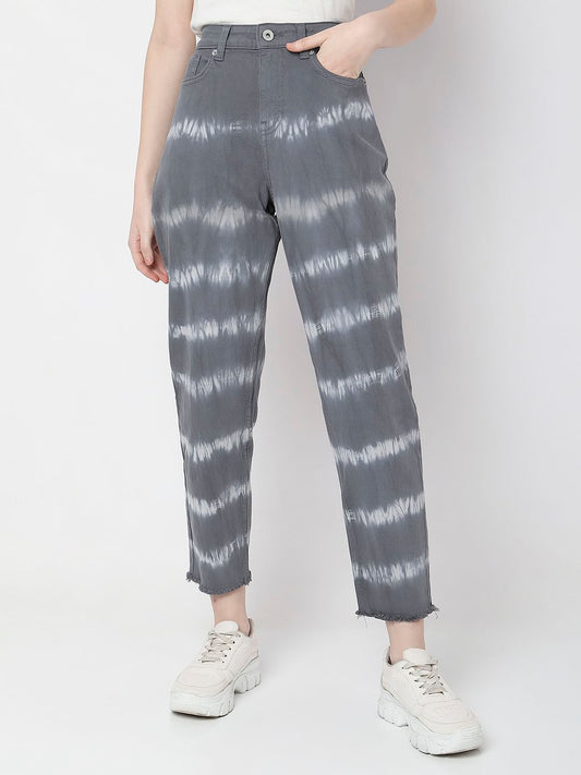 Grey High Rise Abstract Print Jeans