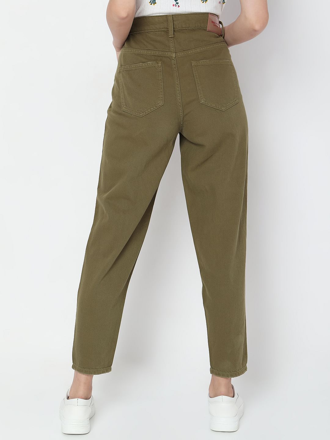 Green High Rise Distressed Straight Fit Jeans