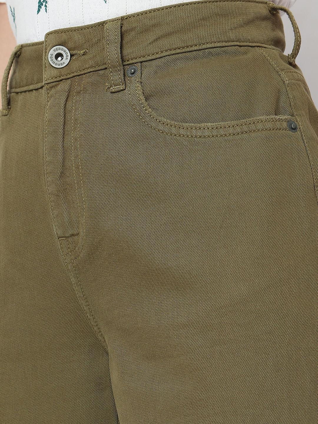 Green High Rise Distressed Straight Fit Jeans