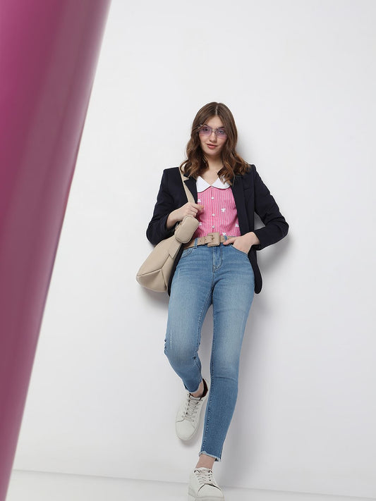 Light Blue Mid Rise Frayed Hem Wendy Skinny Jeans