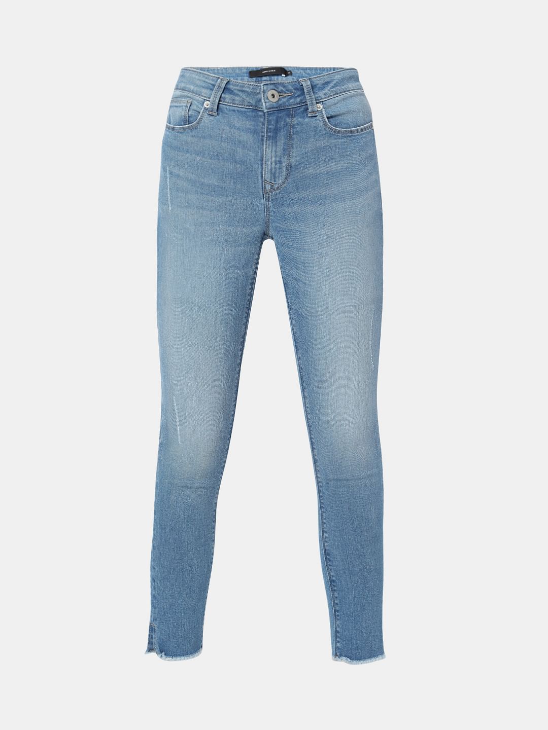 Light Blue Mid Rise Frayed Hem Wendy Skinny Jeans