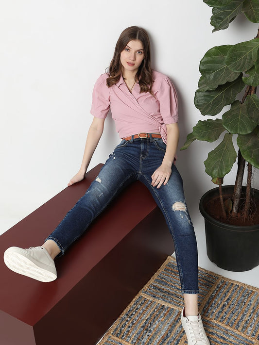 Blue Mid Rise Distressed Push-Up Wendy Skinny Jeans