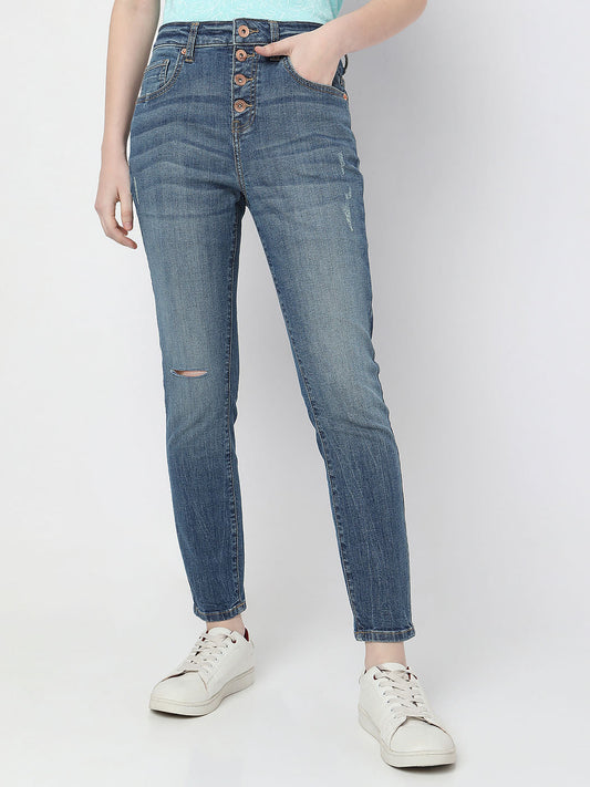 Blue High Rise Distressed Wendy Skinny Jeans