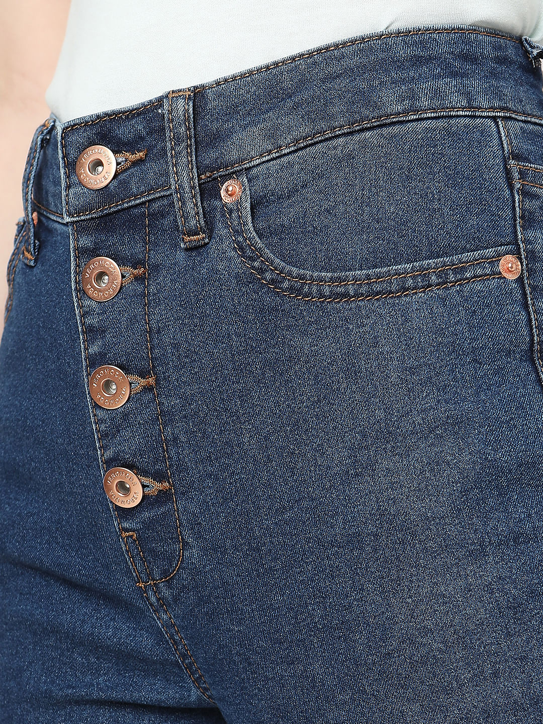 Blue High Rise Buttoned Petra Bootcut Jeans