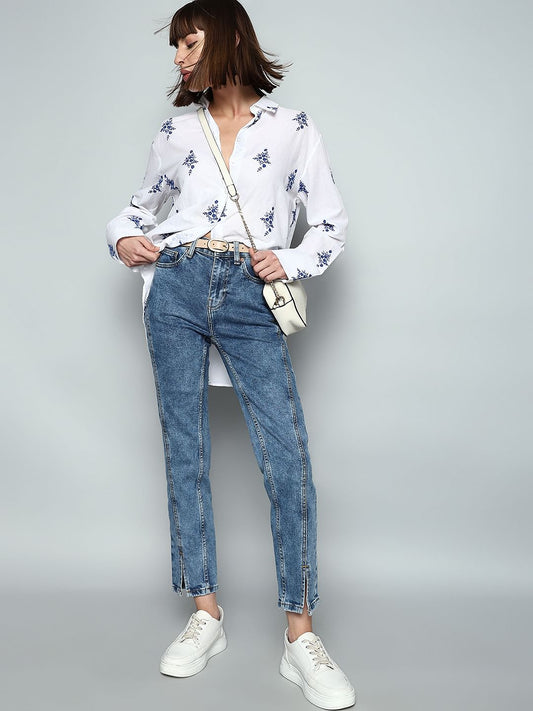Blue Mid Rise Jade Straight Fit Jeans