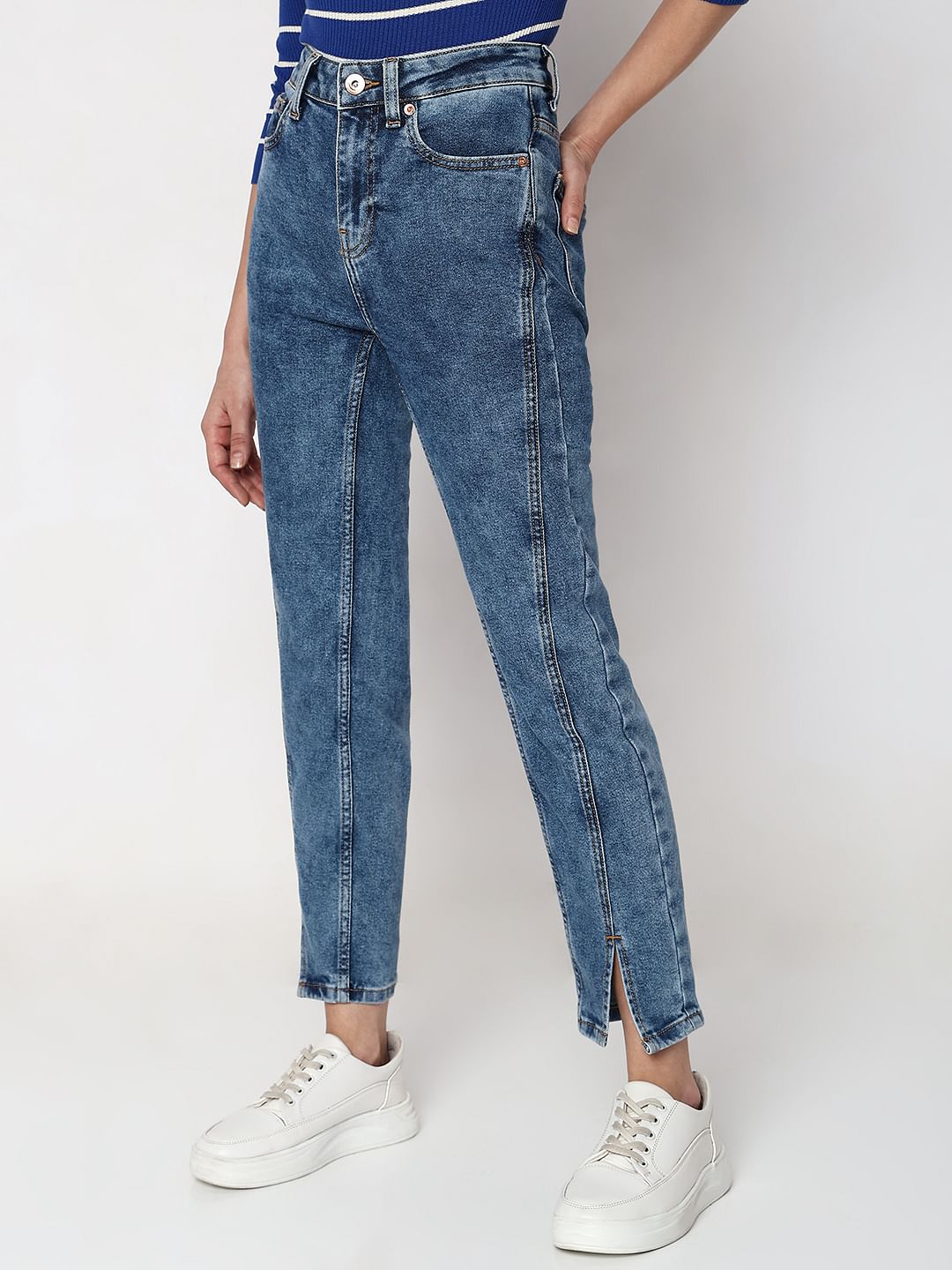 Blue Mid Rise Jade Straight Fit Jeans