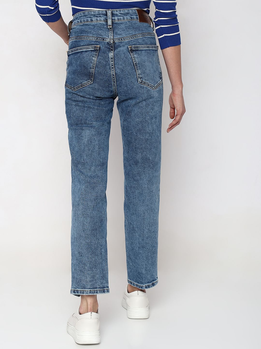 Blue Mid Rise Jade Straight Fit Jeans