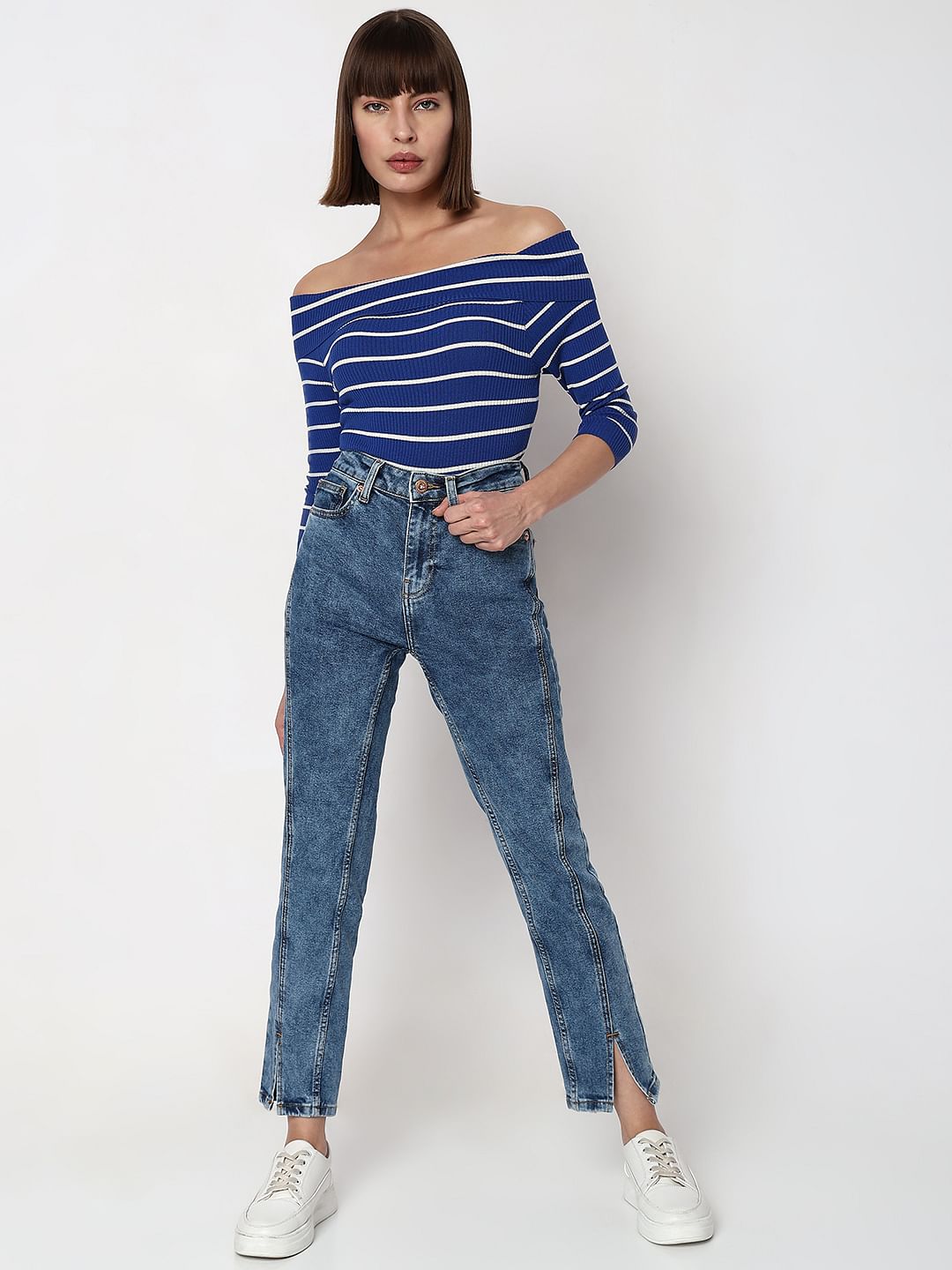 Blue Mid Rise Jade Straight Fit Jeans