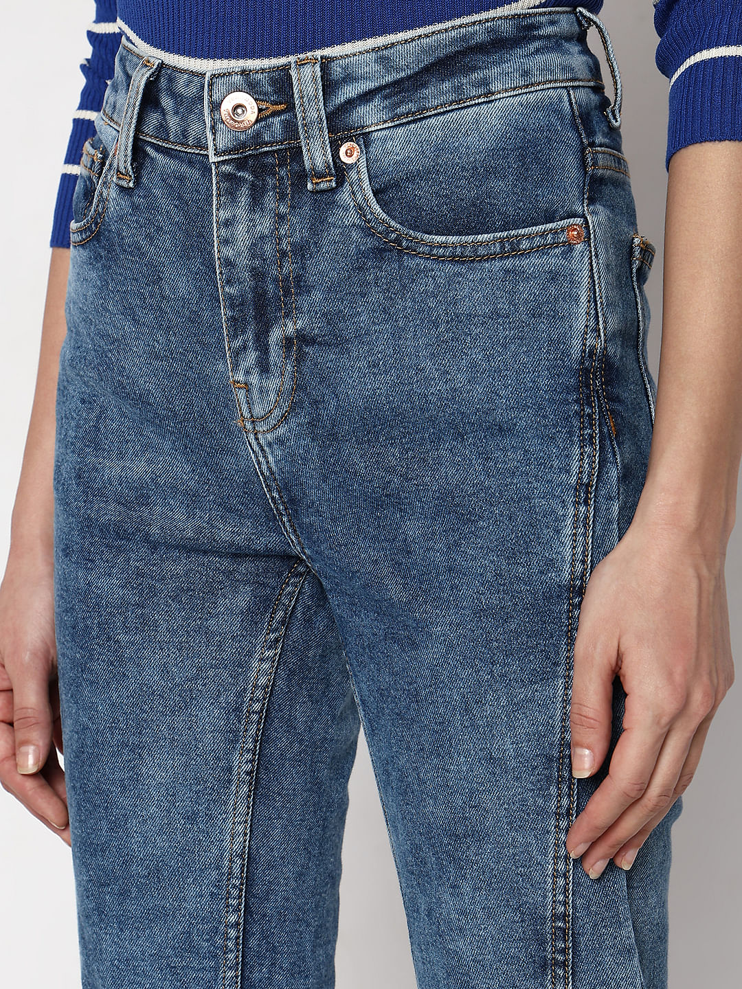 Blue Mid Rise Jade Straight Fit Jeans