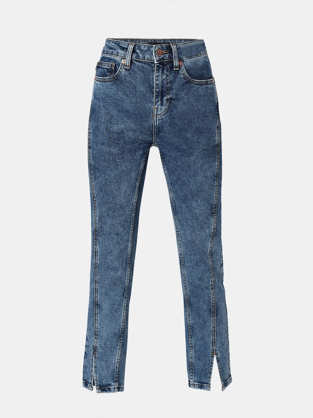 Blue Mid Rise Jade Straight Fit Jeans