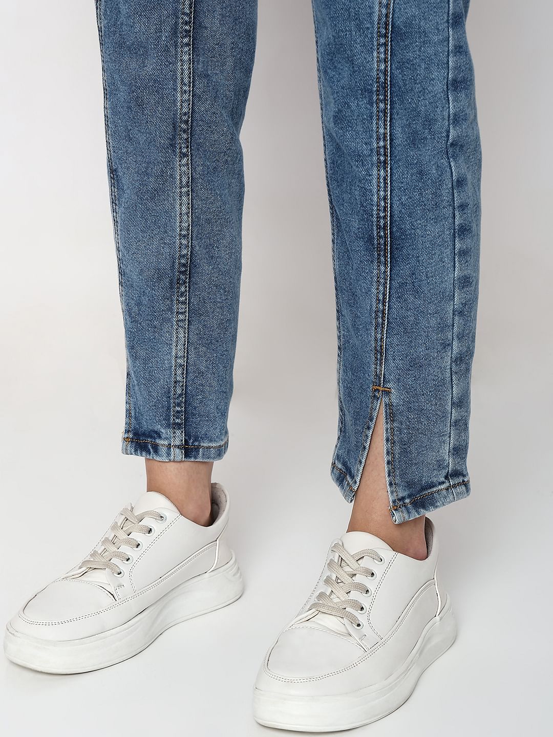 Blue Mid Rise Jade Straight Fit Jeans